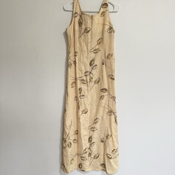Rafaella Dress Womens 10 White Tan Floral Linen Casual Zip Back Maxi Sundress - Picture 2 of 16